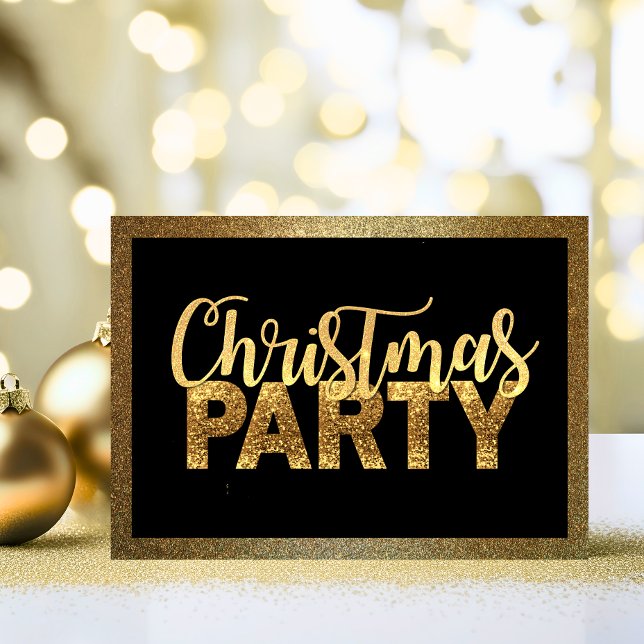 Modernes CHRISTMAS PARTY Black Gold Glitzer Einladung (Modern CHRISTMAS PARTY Black Gold Glitter Invitation)