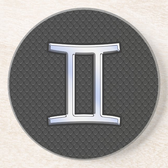 Modernes Chrome wie Gemini Zodiac-Zeichen Sandstein Untersetzer (Vorne)