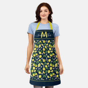 Modernes Citrus Lemons-Musterskriptmonogramm Schürze