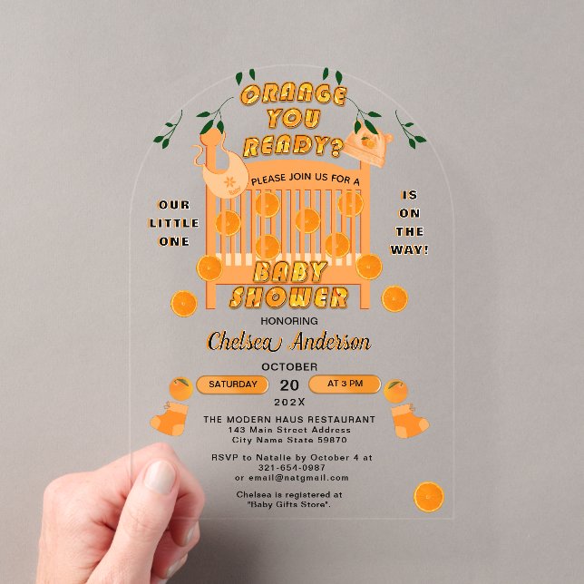 Modernes Citrus Luxury Orange You Ready Baby Dusch Acryleinladungen (Insitu (Handheld))