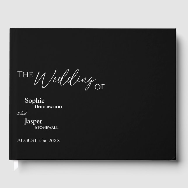 Modernes Classic Black Wedding Gästebuch (Vorderseite)