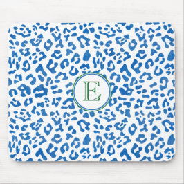Modernes Classic Ladys Blue Leopard Print Monogram Mousepad