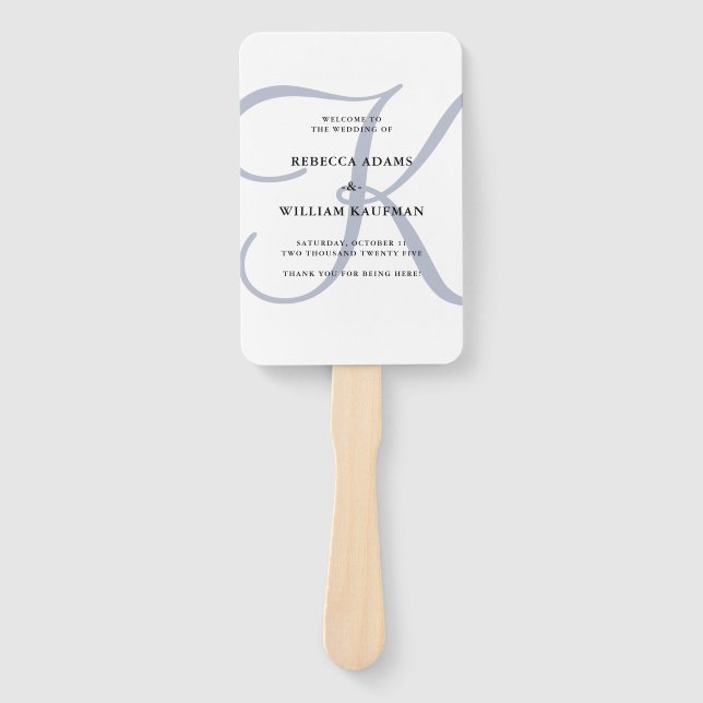 Modernes Classic Monogram Dusty Blue | Hochzeit Fächer (Vorderseite)