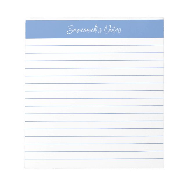 Modernes Classic Periwinkle Blue Script Personalis Notizblock (Vorderseite)