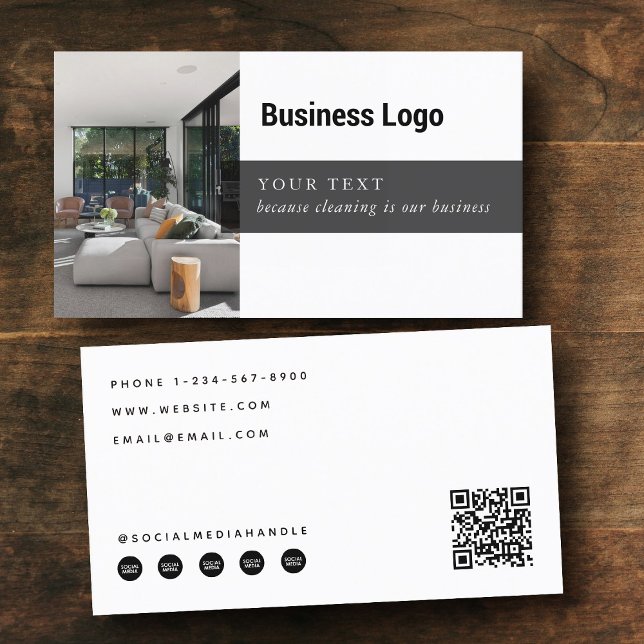 Modernes Clearing QR-Logo für Business Foto Visitenkarte (Modern Cleaning Business Photo QR Code Logo Business Card)