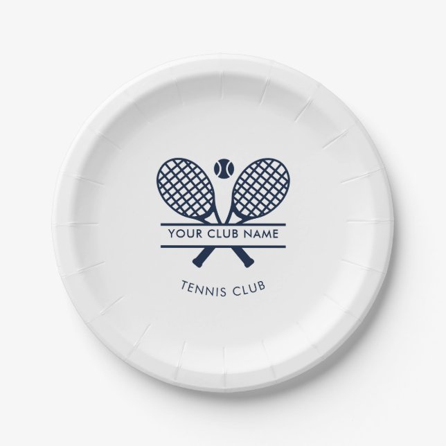 Modernes Club Name Tennis Icons Navy Blue Logo Pappteller (Vorderseite)