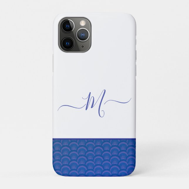 Modernes Coastal Blue White Seashell Monogram Case-Mate iPhone Hülle (Rückseite)