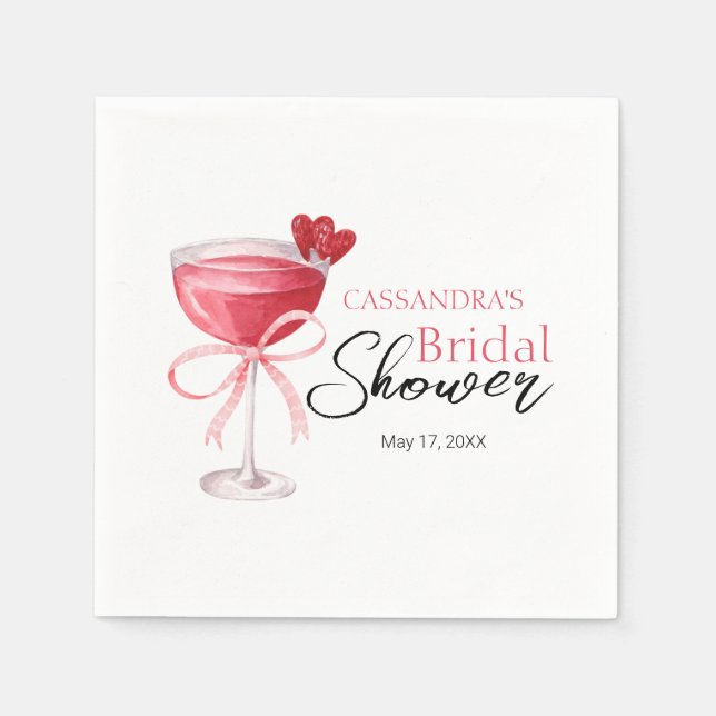 Modernes Cocktail Drink Pink Bow Brautparty Serviette (Vorderseite)