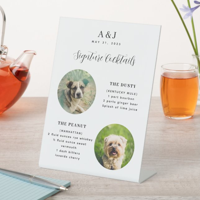 Modernes Cocktailmenü für Hochzeiten - zwei Fotos Sockelschild (In Situ)