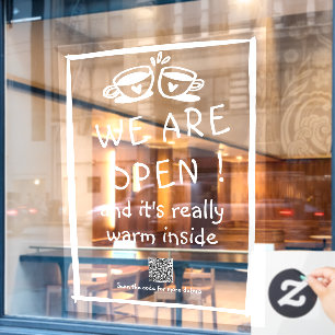 Modernes Coffeeshop-Zeichen mit QR-Fensterverkleid Fensteraufkleber