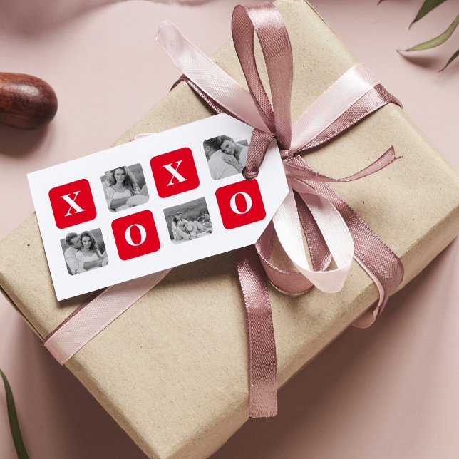 Modernes Collage Couple Foto & Red XOXO Geschenkanhänger (Von Creator hochgeladen)