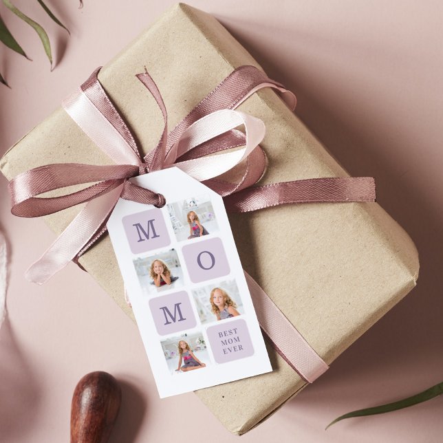 Modernes Collage Foto Beste Mama je Lila Geschenk Geschenkanhänger (Von Creator hochgeladen)