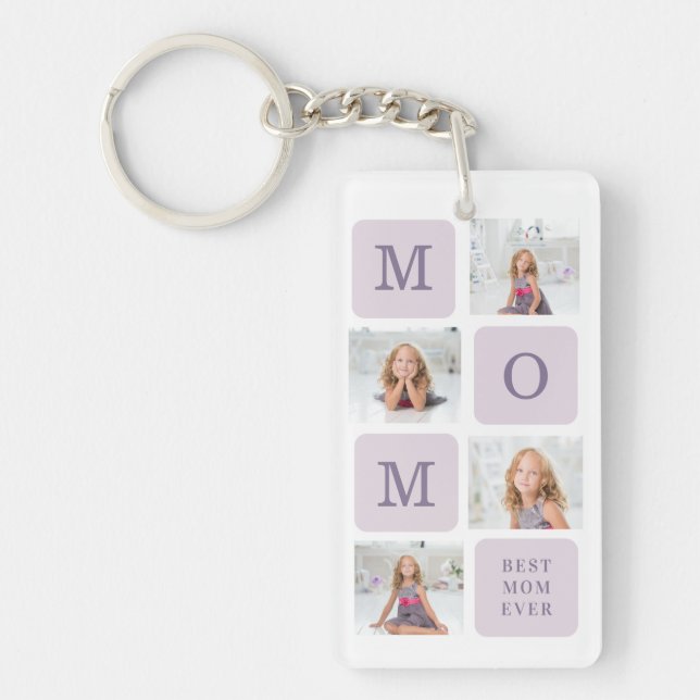 Modernes Collage Foto Beste Mama je Lila Geschenk Schlüsselanhänger (Vorderseite)