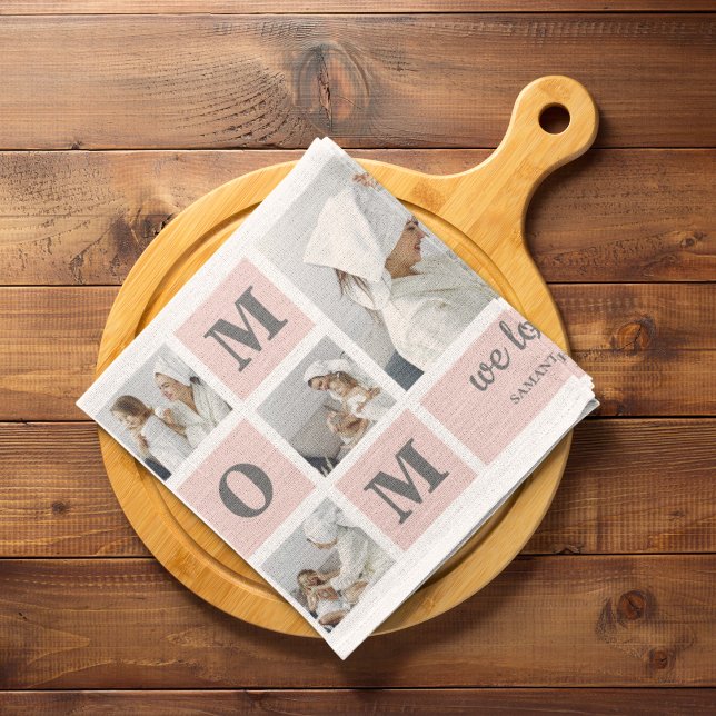 Modernes Collage Foto Beste Mama je rosa Geschenk Geschirrtuch (Von Creator hochgeladen)