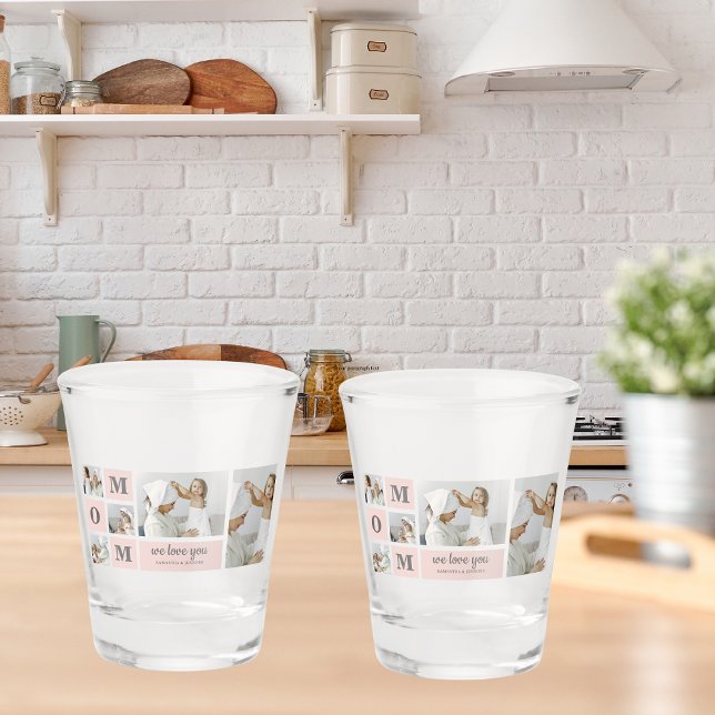 Modernes Collage Foto Beste Mama je rosa Geschenk Schnapsglas (Von Creator hochgeladen)