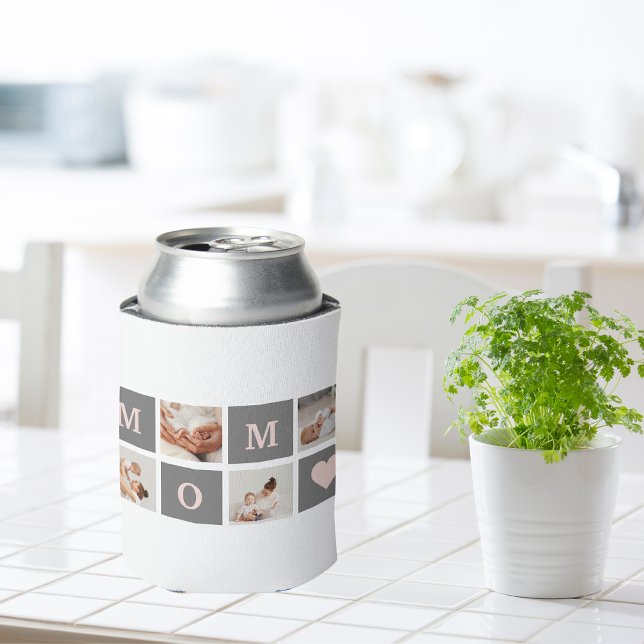 Modernes Collage Foto Beste Mama Rosa & Grau Gesch Dosenkühler (Von Creator hochgeladen)