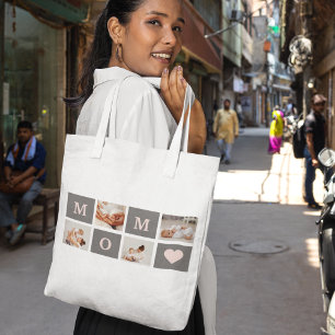 Modernes Collage Foto Beste Mama Rosa & Grau Gesch Tasche