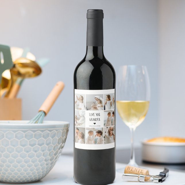 Modernes Collage Foto Liebe Opa Bestes Geschenk Weinetikett (Von Creator hochgeladen)