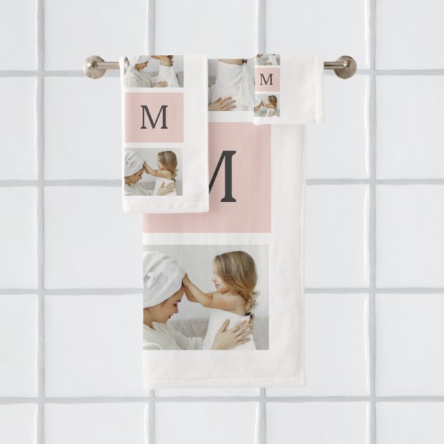 Modernes Collage Foto & Pastell Pink Mommy Geschen Badhandtuch Set (Von Creator hochgeladen)