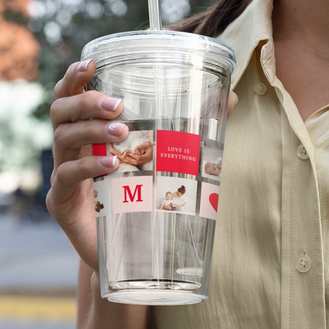 Modernes Collage Foto Rot & Rosa Beste Mama je Ges Acryltrinkbecher (Von Creator hochgeladen)