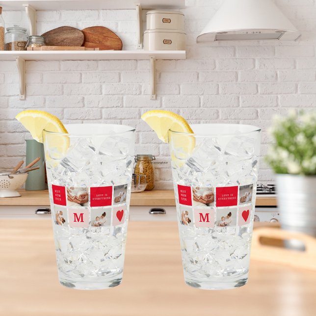 Modernes Collage Foto Rot & Rosa Beste Mama je Ges Glas (Von Creator hochgeladen)
