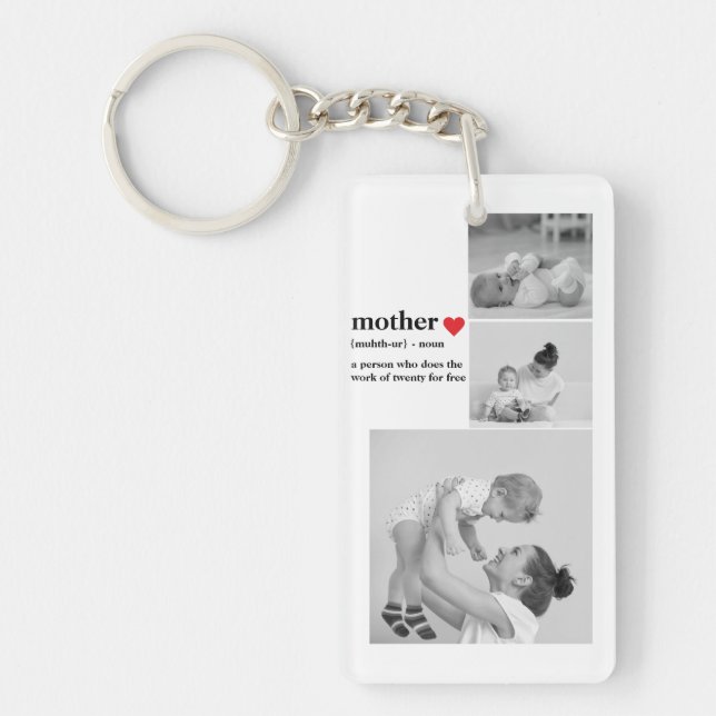 Modernes Collage Foto & Text Red Heart Mother Gift Schlüsselanhänger (Vorderseite)