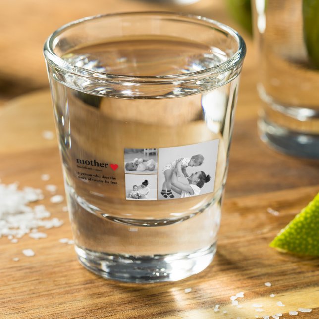 Modernes Collage Foto & Text Red Heart Mother Gift Schnapsglas (Von Creator hochgeladen)