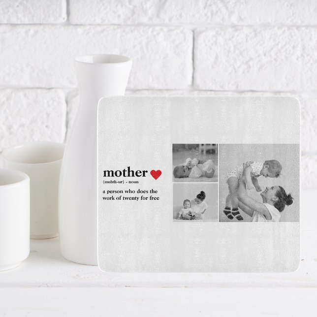 Modernes Collage Foto & Text Red Heart Mother Gift Schneidebrett (Von Creator hochgeladen)