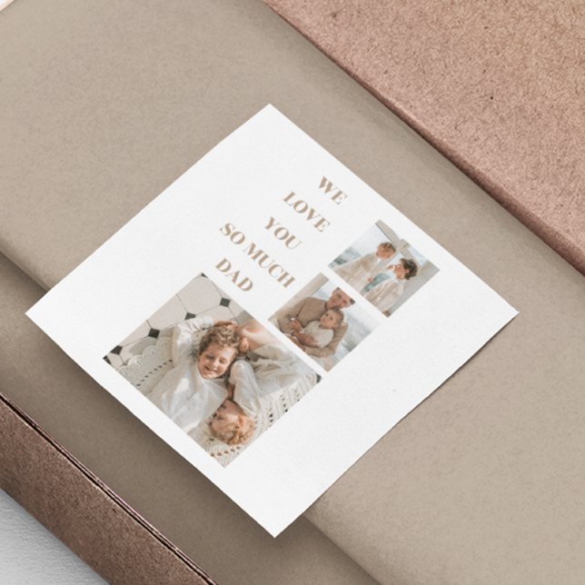 Modernes Collage Foto & We Liebe Vater Geschenke Quadratischer Aufkleber (Von Creator hochgeladen)