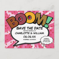 Modernes Comic Book Wedding Pink Save the Date