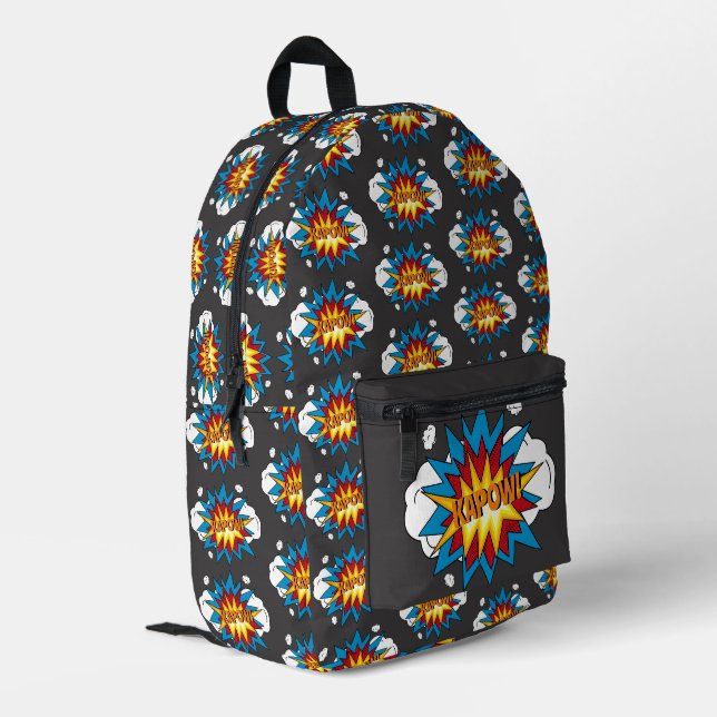 Modernes Comic Buch KAPOW Pop Kunst Bedruckter Rucksack (Rückseitige Ecke links)