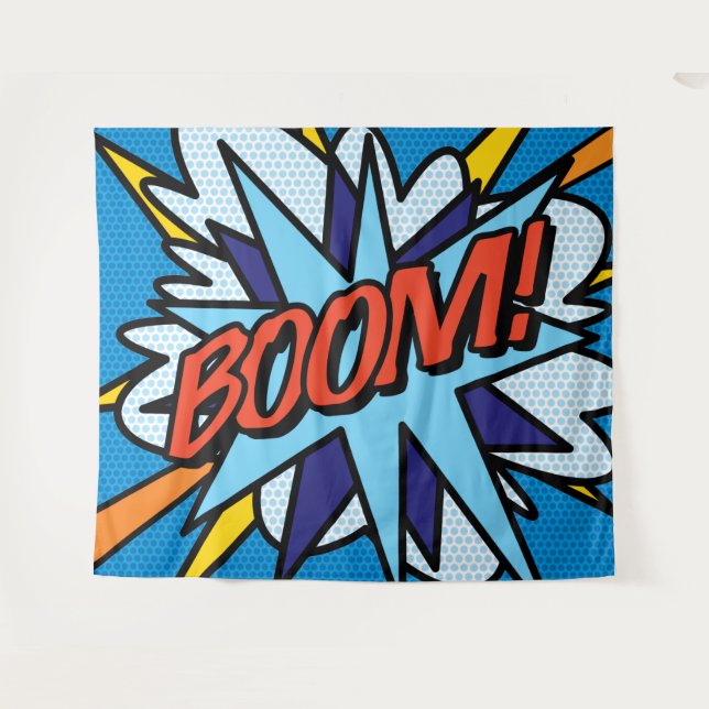 Modernes Comic Buch Pop Art BOOM Tapisserie Wandteppich (Vorderseite (Horizontal))