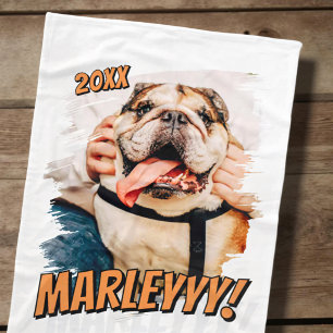 Modernes Comic Einfaches Grunge Custom Pet Foto Fleecedecke