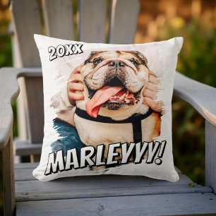 Modernes Comic Einfaches Grunge Custom Pet Foto Kissen