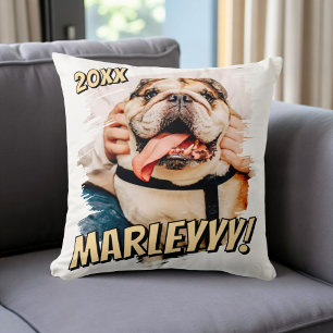 Modernes Comic Einfaches Grunge Custom Pet Foto Kissen