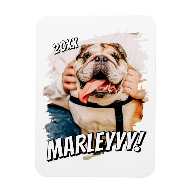 Modernes Comic Einfaches Grunge Custom Pet Foto Magnet (Vertikal)