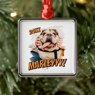 Modernes Comic Einfaches Grunge Custom Pet Foto Ornament Aus Metall