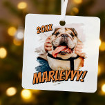 Modernes Comic Einfaches Grunge Custom Pet Foto Ornament Aus Metall<br><div class="desc">Dieses einfache und klassische Design besteht aus Serifentypografie und fügt ein individuelles Foto Ihres Haustieres hinzu.</div>