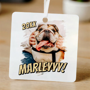 Modernes Comic Einfaches Grunge Custom Pet Foto Ornament Aus Metall