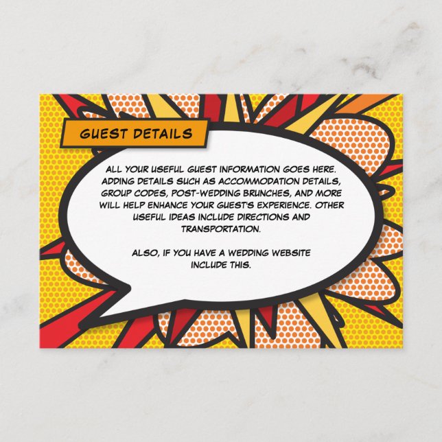 Modernes Comic für Hochzeitsaufenthalte Begleitkarte (Vorderseite)