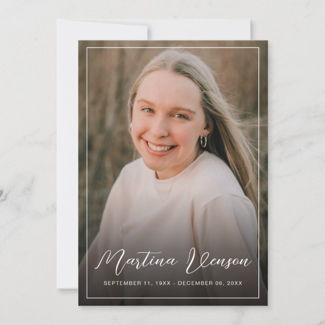 Modernes Condolence Memorial Beileid Beerdigung Fo Dankeskarte (Vorderseite)