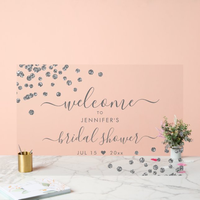 Modernes Confetti Brautparty Willkommen Silver Acrylschild (Hochzeit)