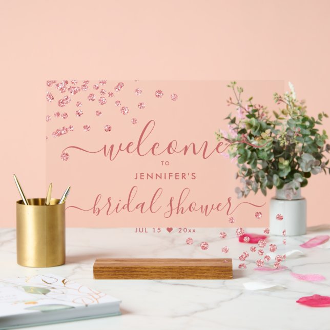 Modernes Confetti-Script-Brautparty Willkommen Blu Acrylschild (Hochzeit)