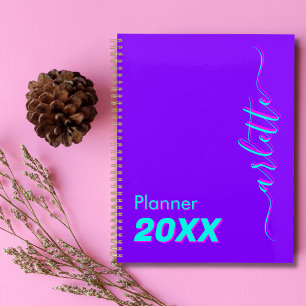 Modernes Cooles Neon Indigo Wochen und Monat 2025 Planer