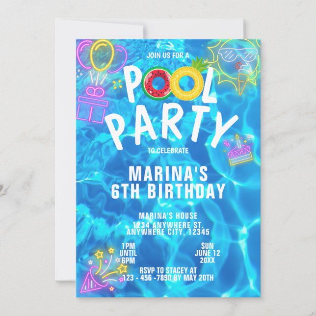 Modernes Cooles Pool Party Sommerschwimmen Geburts Einladung (Vorderseite)