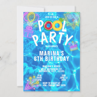 Modernes Cooles Pool Party Sommerschwimmen Geburts Einladung