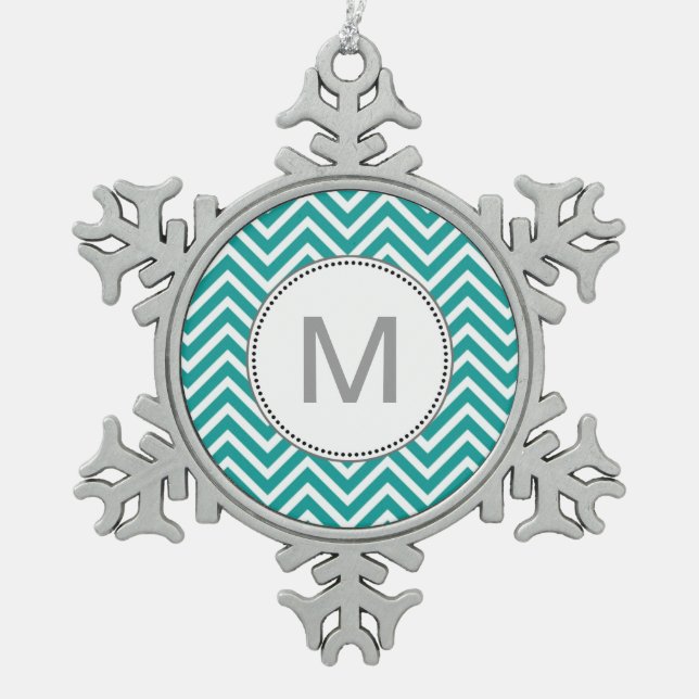 Modernes, cooles, trendiges, aquamarines Zickzack  Schneeflocken Zinn-Ornament (Vorderseite)