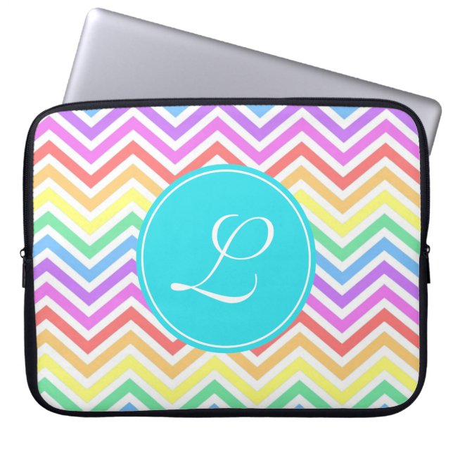 Modernes, cooles, trendy Regenbogen-Zickzack Monog Laptopschutzhülle (Vorderseite)
