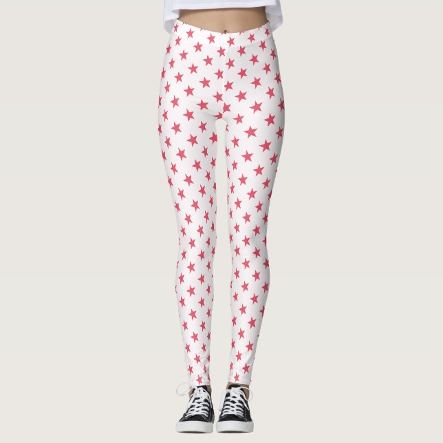 Modernes, Cooles und stilvolles Pink Stars Pattern Leggings (Vorderseite)