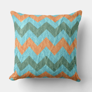 Modernes Coral Aqua Zickzack Leder Kissen
